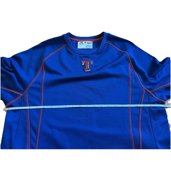 Majestic Texas‎ Rangers Men’s M Thermal Sweater Shirt MLB Baseball Blue Sports - Picture 7 of 13